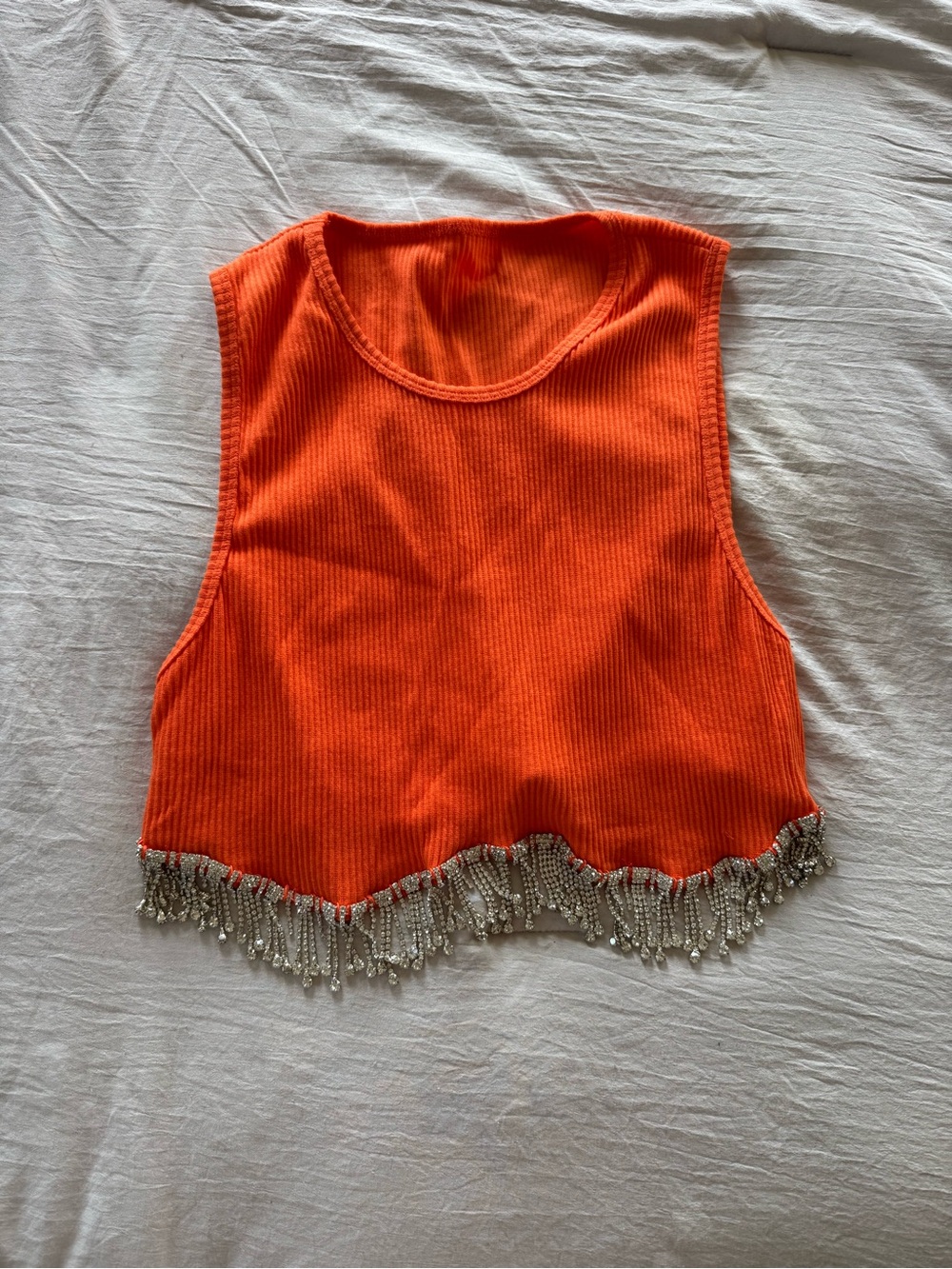 Rhinestone Fringe Crop Tank Top